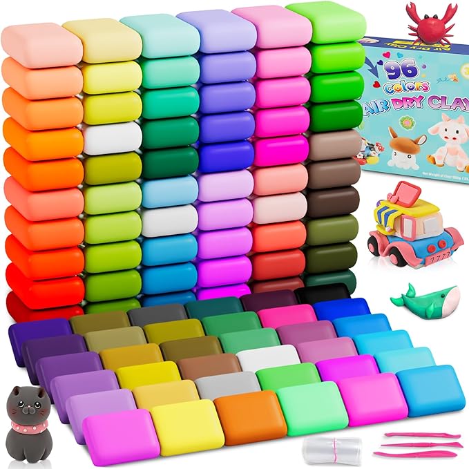 EDIFON Air Dry Clay, 96 Colors Modeling Clay for Kids, Foam Magic Clay Toy with Sculpting Tools, Non-Sticky, Ultra-Light & Soft, DIY Arts & Crafts School Project Set, Gifts for Boys & Girls Ages 3-12