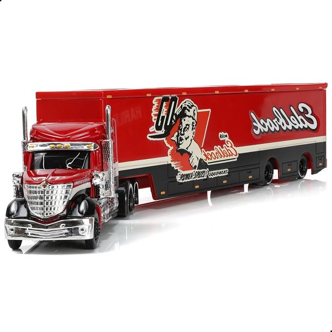 Semi Truck Toy with Trailer, 1/64 Scale Alloy Metal Diecast Heavy Semi Truck Trailer Head Toy Model, International Lonestar Diecast Tow Traktor Gift for Boy Adult Model Car Collector -Red