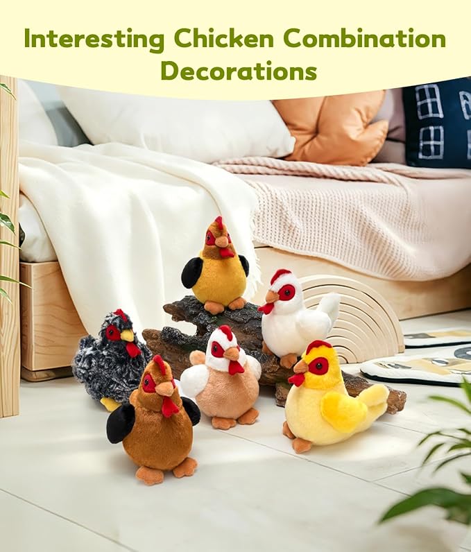 Tezituor Set of 6 Chicken Plush Toys, 6 inch Soft Stuffed Chickens Bulk in Assorted Colors, Cute Farm Animal Plush Set, Ideal for Kids, Gifts & Nursery Decor
