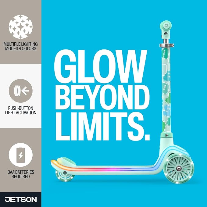 Jetson Twee 3-Wheel Light-Up Kick Scooter, Kids’ Scooter with LavaTech Deck Lights, Adjustable Handlebar Height, 4.7-Inch Wheels, Ages 3+