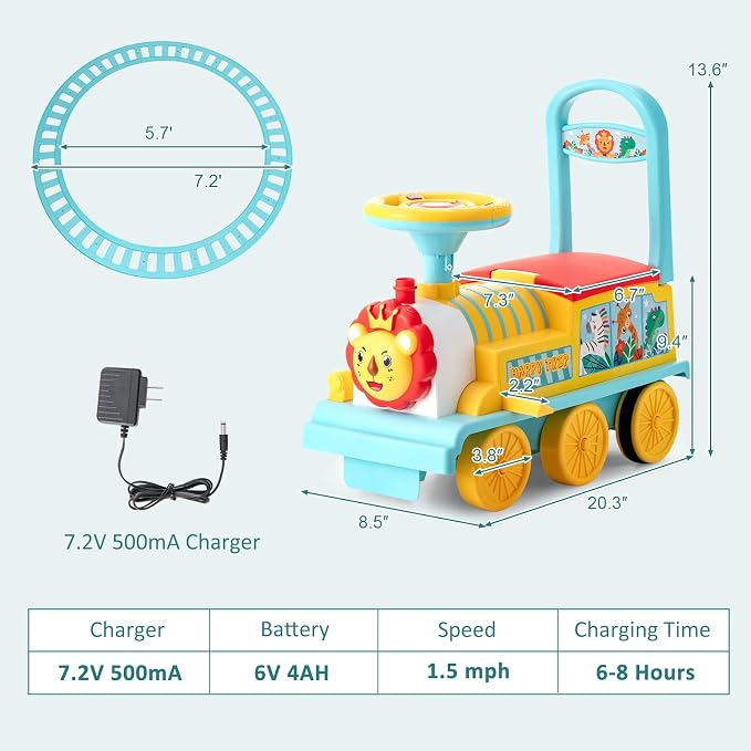 Costzon Ride on Toys, 6V Electric Ride on Train with Tracks, Storage Seat, Flashing Lights & Music, Backrest, Anti-tilt Device, Gift for Toddler Boys & Girls, Battery Powered Ride on Car (Blue)