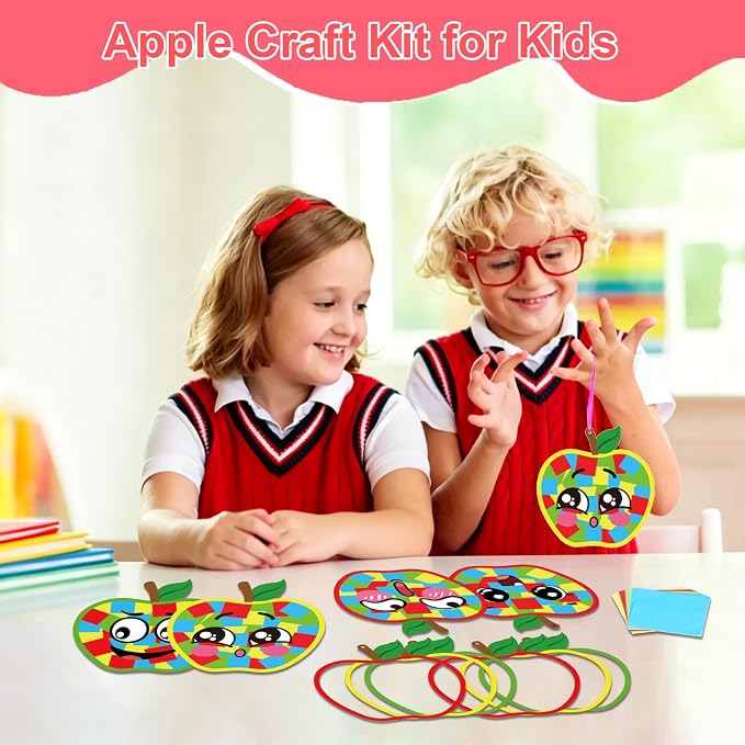 Fennoral 24 Pack Apple Crafts for Kids Make Your Own Back to School Apple Suncatchers with Emotion Stickers DIY Art and Craft Classroom Ornaments for First Day of School Activities Fall Party Decor