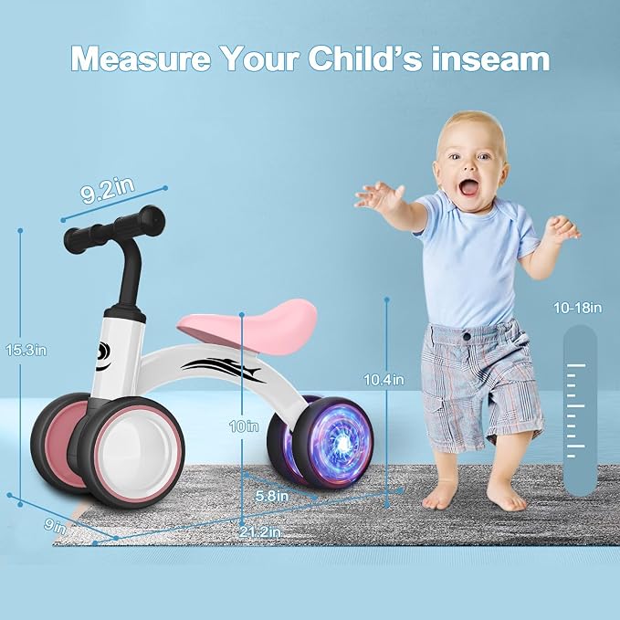 Gamfeiny Colorful Lighting Baby Balance Bike Toys for 1 Year Old Boy Girl Gifts, 10-36 Month Toddler Balance Bike, No Pedal 4 Silence Wheels & Soft Seat First Riding on Toys, 1st Birthday Gifts