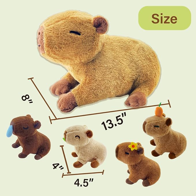 Capybara Plush，Cute Capybara Mommy Stuffed Animal with 4 Baby Capybara Plushies in Tummy，Kawaii Capybara Plush Toy Gift for Kids Girls Boys