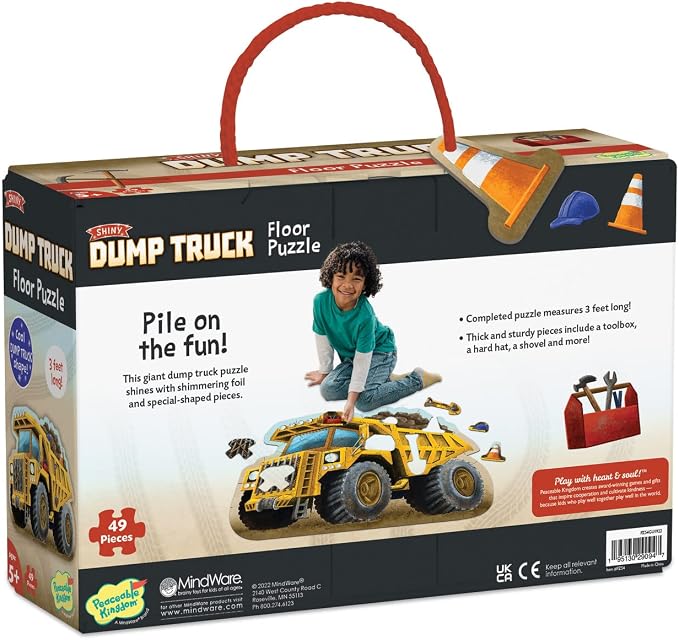 Peaceable Kingdom Jumbo Dump Truck Floor Puzzle 49 Pieces – Large Jigsaw Puzzle Gift for Toddlers and Kids Ages 5+ – Shiny Dump Truck