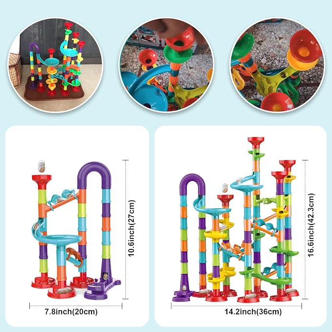 Marble Run for Kids Ages 4-8 - Maze Game DIY Educational Playset Birthday Gift for Ages 3+,Track Pipe Building Blocks Glass Marbles for Kids Birth Day Preschool, Toys for 3 Year Old Boys Christmas