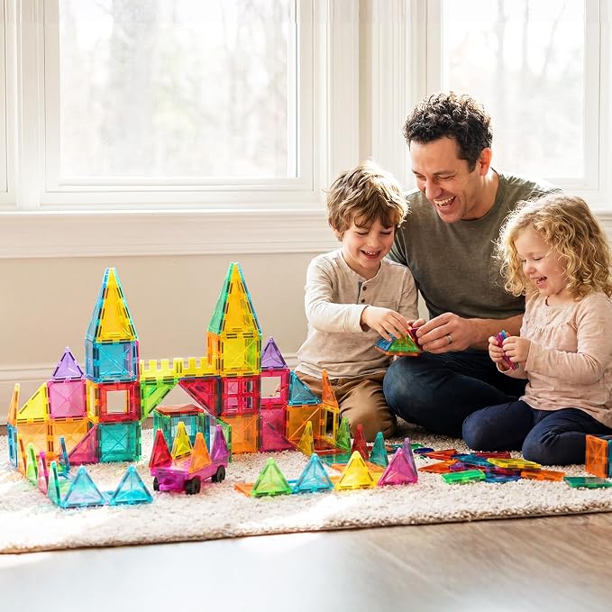 Bmag 100PCS Magnet Building Blocks with 2 Cars for Kids, Magnetic Tiles Stacking Building Set for Boys Girls, STEM Preschool Educational Learning Construction Toy