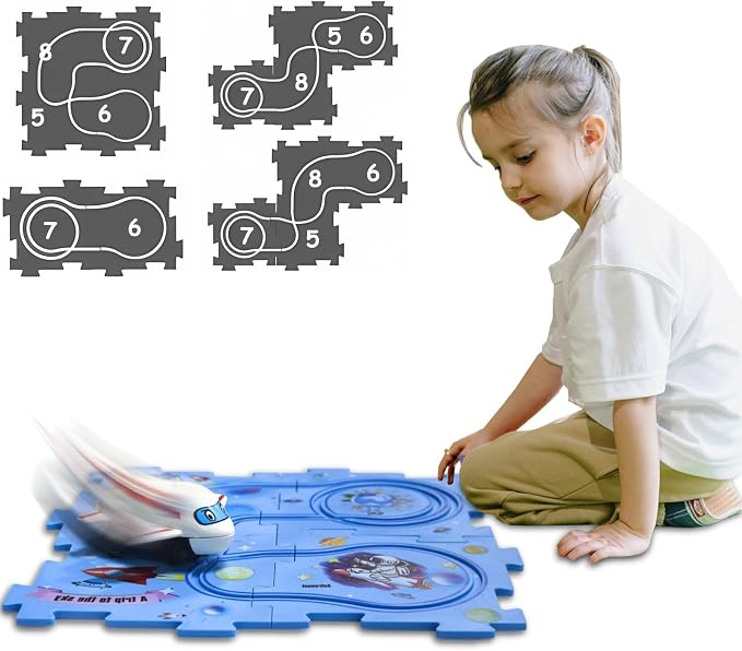 4 Year Old Boy Birthday Gift, Puzzle Racer Kids Car Track Set Puzzle Racer Car Track Set with Roadmap Puzzle Track Car Play Set Toys for 4 Year Old Boys (E-Space, Set3-5Pcs)