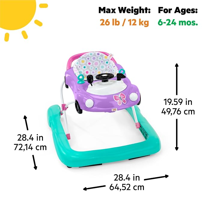 Bright Starts Little Speedster 3-in-1 Car Walker, Purple Power, Baby Activity Walker for Girls and Boys, 6 Months+