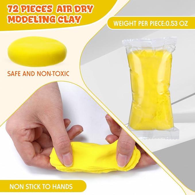 VioraWhite 72 Pcs 38oz Air Dry Clay Bulk Modeling Ultra Lightweight Foam Modeling Clay for Kids Adults DIY Gifts Party Arts Crafts and School Project Supplies (Yellow)