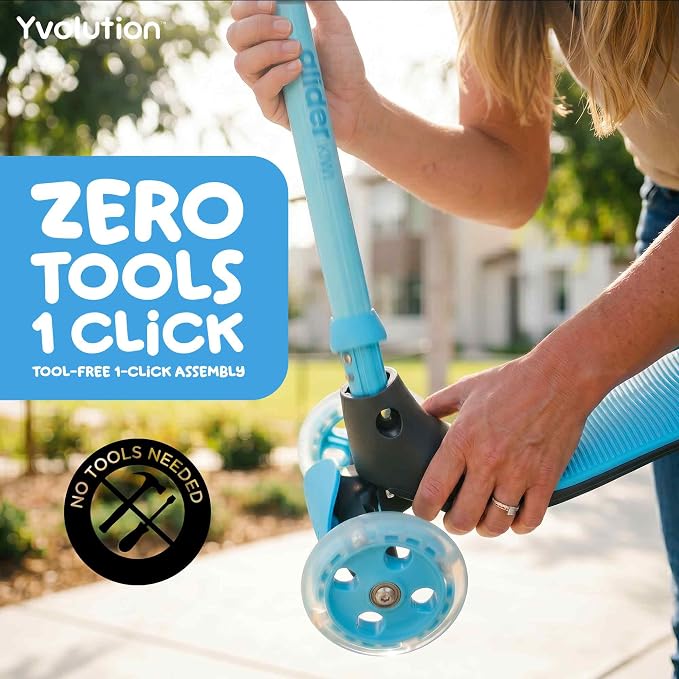 Yvolution Y Glider Air Scooter for Kids, 3 Wheel Scooter for Toddlers 4 Adjustable Height Glider with Kick Scooters, Lean to Steer with LED Flashing Light for Children Ages 3+ Years Old