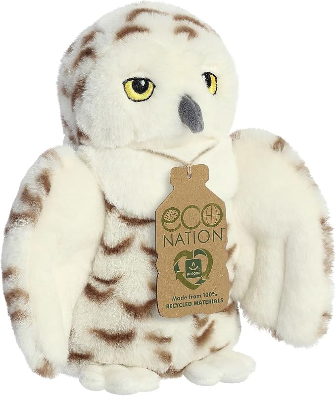 Aurora® Eco-Friendly Eco Nation™ Owl Stuffed Animal - Environmental Consciousness - Recycled Materials - White 8 Inches