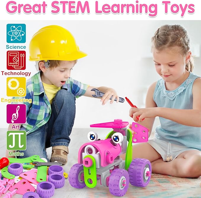STEM Toys for 4 5 6 7 8+ Year Old Girl Birthday Gifts Pink Educational Building Toys for Kids Ages 4-8 5-7 8-10 Stem Kits Activities Construction Toys for Girls 4-6 6-8 Engineering Creative Games