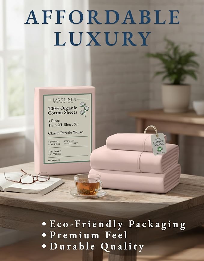 LANE LINEN Twin XL Sheet Set 100% Organic Cotton Percale Soft - Sepia Rose | Twin XL Sheet Set, 100% Organic Cotton Percale - Great For Gifting, Easy-Care Machine Washable, Best-Value Organic Cotton