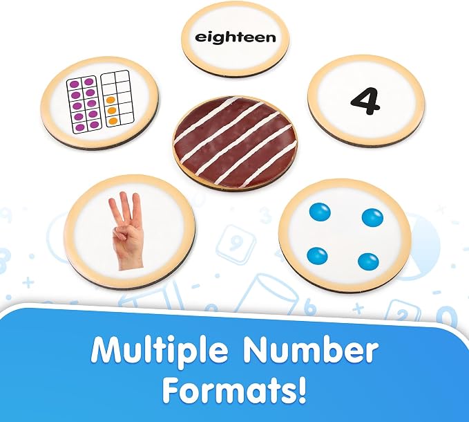 Junior Learning: Number Snacks - Early Math Counting Recognition Game, Multiple Number Formats, Visual Play, Cookie Theme Double-Sided Cards, Kids 4+