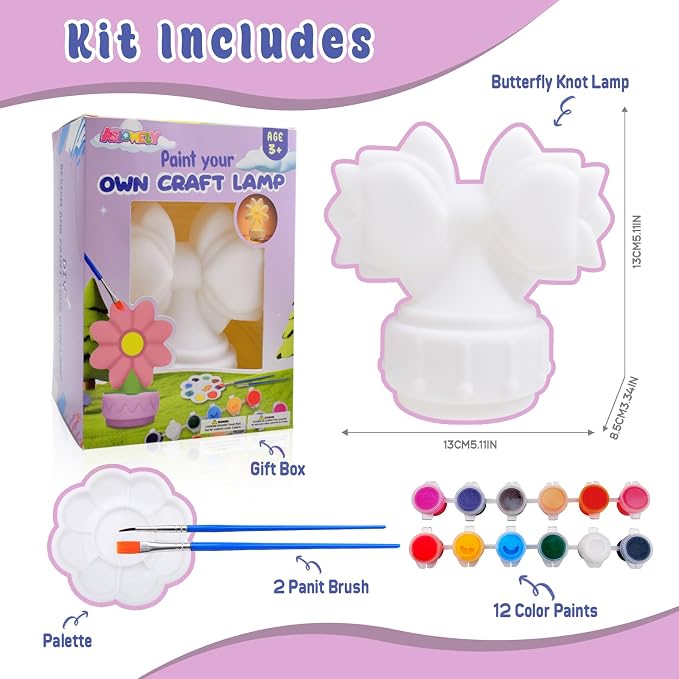 ASIOWELY Paint Your Own Butterfly Knot Lamp Kits,Arts and Crafts Supplies for Kids Toys Ages 4-6-8,DIY Art Night Light Painting for Girls Ages 5-10,Birthday Gifts for 3-12+ Year Old Toddler Teen Adult