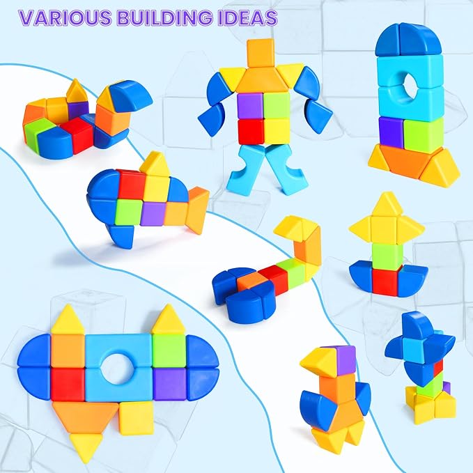 Magnetic Building Blocks, 3D Shape Set, 15 PCS for Toddlers Ages 1+ | 7 Colors, Large 1.65 Inch Magnetic Blocks, 5 Types of 3D Geometric Shapes Including Cube