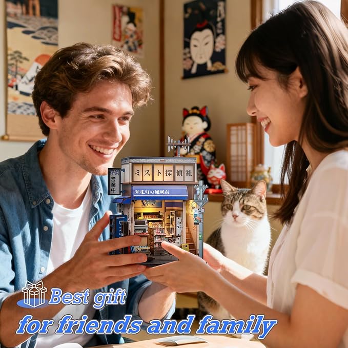 Cutefun Book Nook Kit - DIY Miniature Dollhouse Kit for Adults, Teens and Beginners, Japanese Booknook Tiny House 3D Wooden Puzzle Bookshelf Decor, Unique Gift for Family (Detective Convenience Store)
