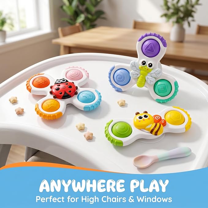 Baby Insect Suction Cup Spinner Travel Toys for Kids Ages 1-3, Fidget Spinner Toys for 1 Year Old Boy Girl 12 Months, Sensory Bath Toy for Toddlers Infants Birthday Gifts