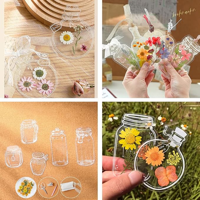40Pcs Large Size DIY Bookmarks, Kaluofan Transparent Dried Flower Bookmarks, Handmade Dried Flower Bookmarks,Flower Bookmarks Maker, Handmade DIY Transparent Beautiful Flower Page