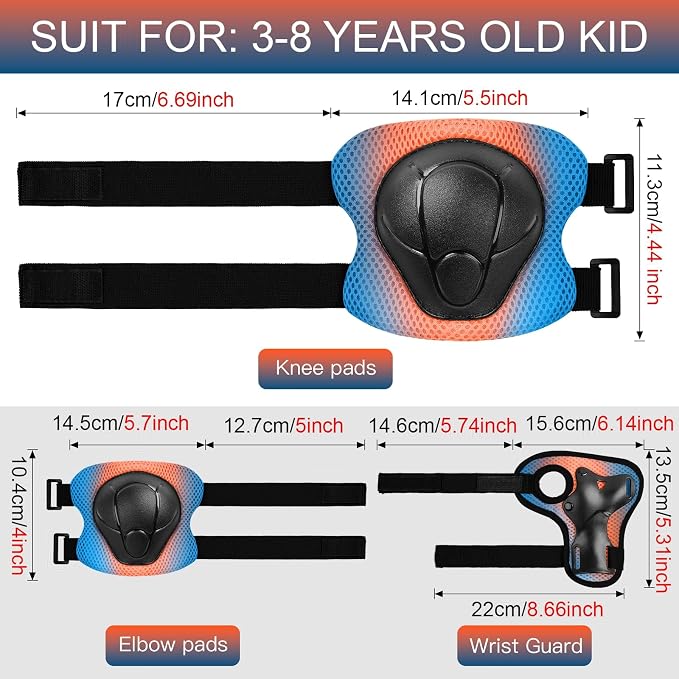Wemfg Kids Protective Gear Set Knee Pads for Kids 3-14 Years Toddler Knee and Elbow Pads with Wrist Guards 3 in 1 for Skating Cycling Bike Rollerblading Scooter