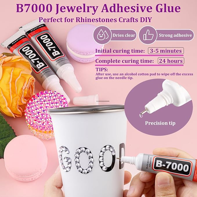 30000Pcs Resin Rhinestones for Bedazzling with Tweezers, Clear Rhinestones for Crafting with 3Pcs 10ml B7000 Jewelry Glue for DIY Crafts Clothing Tumblers Shoes Fabric Nail Art