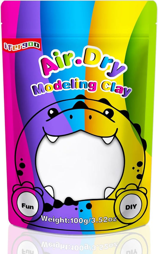 ifergoo White Air Dry Clay, DIY Creative Modeling Clay for Kids, Super Light Magic Foam Clay for Kids Age 3-12, Soft, No-Sticky & Non-Toxic, Molding Clay for School Art & Craft Project(100g/3.5oz)