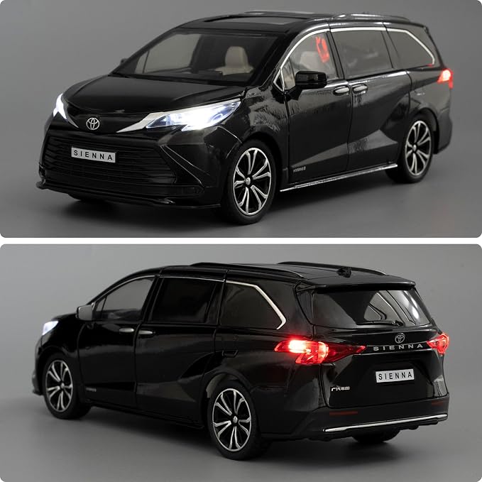 BDTCTK 1:24 Compatible for Sienna MPV Car Model, Pull Back Diecast Toy Car with Sounds＆Lights for Kids Boys Girls and Adults, Gift Black.