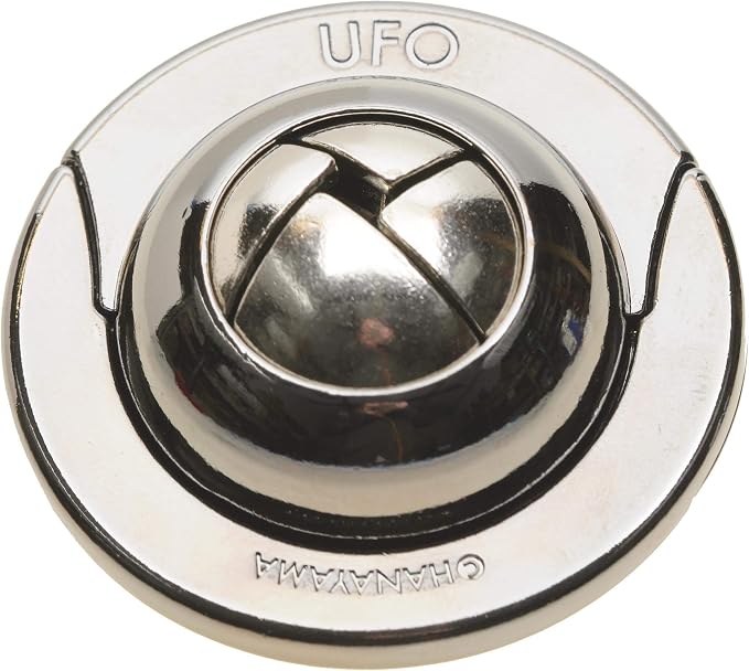 UFO Hanayama Brain Teaser Puzzle, New 2019 Release, Level 4 Difficulty Rating, RED Velveteen Drawstring Pouch, Bundled