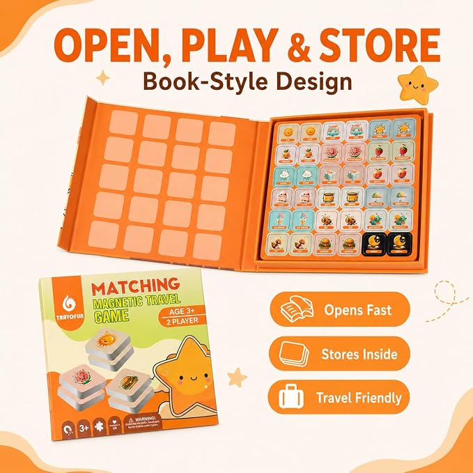 Travofun Magnetic Memory Matching Game for Kids Ages 3-8, Travel Toys for Toddlers 3-5, Magnetic Travel Games, Road Trip and Airplane Activities for Kids