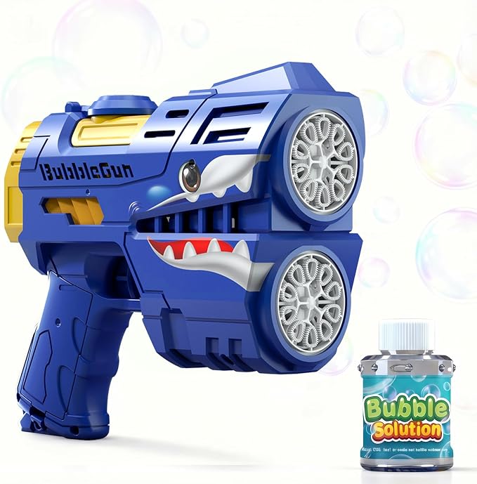 Rechargeable Blue Shark Bubble Guns for Kids, LED Light Up Bubble Machine Blower with Bubble Refill Solution for Kids, Bubble Makers Blaster for Toddlers, Summer WeddingToys Gift
