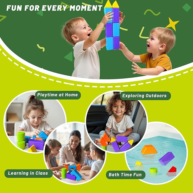Pairez Toys Magnetic Stacking Blocks for Kids, 1.65 Inch Large Magnetic Cubes & 8 Shapes, 20 PCS Magnet Toys, Montessori & Sensory Building Toys for Boys & Girls Ages 3+