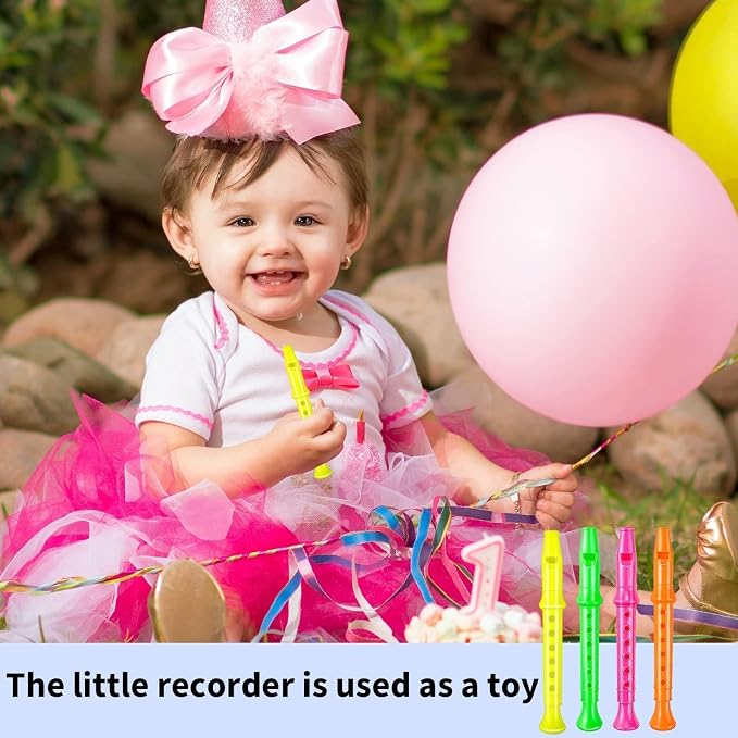 12 Pack 5.5 Inches Plastic Recorders for Kids, Mixed Color Flute Musical Instrument Toy for Party Favors, Classroom Music Education, Gift for Children，Easter Basket Stuffers, Easter Egg Fillers