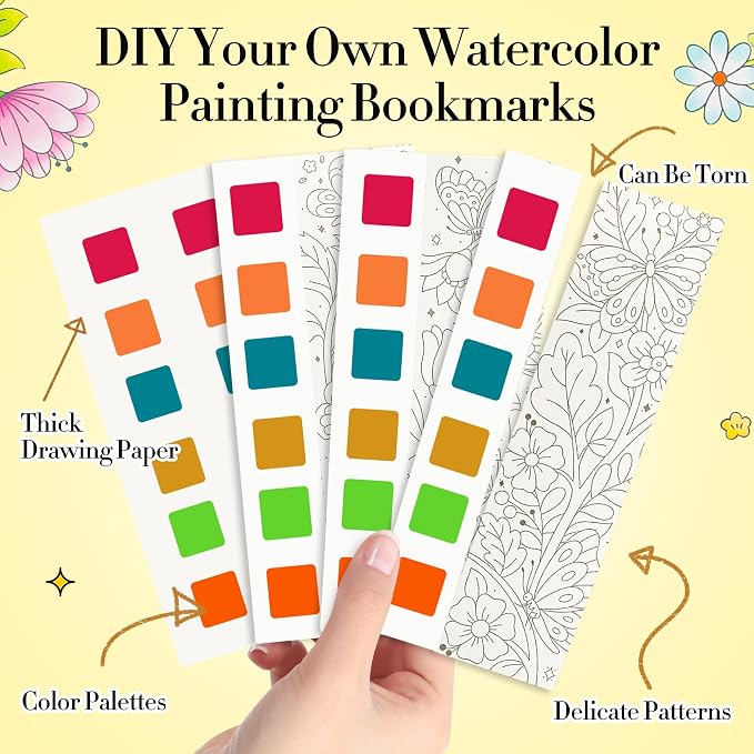 JCREN Watercolor Painting Books, Pocket Watercolor Painting Coloring Kit, Paint with Water Bookmarks Travel Activity Party Favors for Kids Toddlers Gifts for Boys and Girls