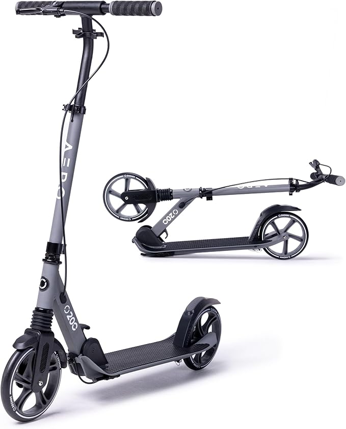 AERO MOBILITY Kick Scooter for Kids 6+, Teens & Adults | Light Up Wheels, Hand Brake, Rubber Deck Mat & Shock Absorption | Foldable & Height Adjustable