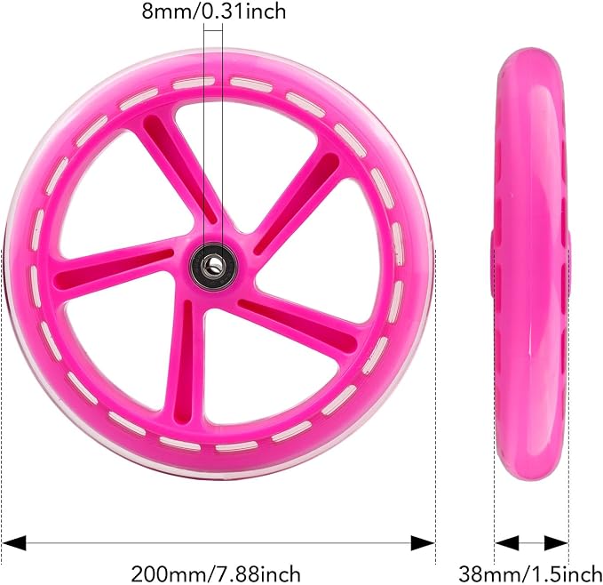 2-Pack 200mm Scooter Wheels - 8-Inch Pink Wheels for Razor A5, Lascoota, Kid & Adult Kick Push Scooters