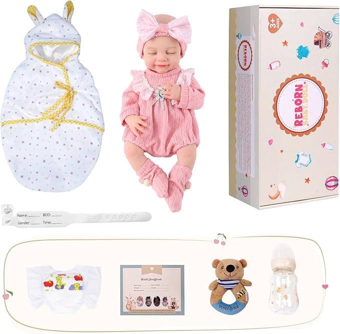 BABESIDE Silicone Baby Doll - 16" (Weight 4.9 Lb) Reborn Baby Dolls Silicone Full Body Anatomically Correct Weighted Bebe Reborn de silicona with Feeding Kit & Gift Box for Kids Age 3+