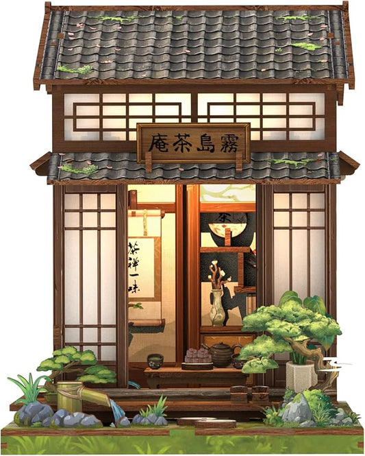Cutefun Book Nook Kit - DIY Miniature Dollhouse Kit for Adults, Teens and Beginners, Japanese Tea Room Booknook Tiny House Bookshelf Decor 3D Wooden Puzzles, Gifts for Friends and Family (Tea House)