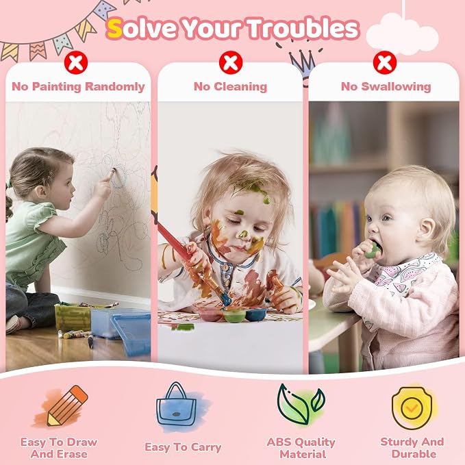 Kikidex Toddler Toys for 1-3 Years, Sturdy Magnetic Doodle Board, Reusable, No Mess, Educational Learning Toys for Kids Birthday (Rose)