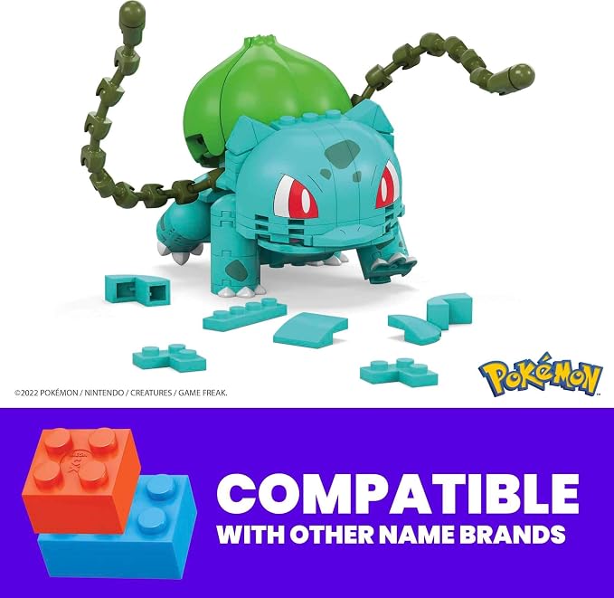 MEGA Pokémon Building Toys Set Build & Show Bulbasaur with 175 Pieces, Articulated and Poseable, 4 Inches Tall, for Kids