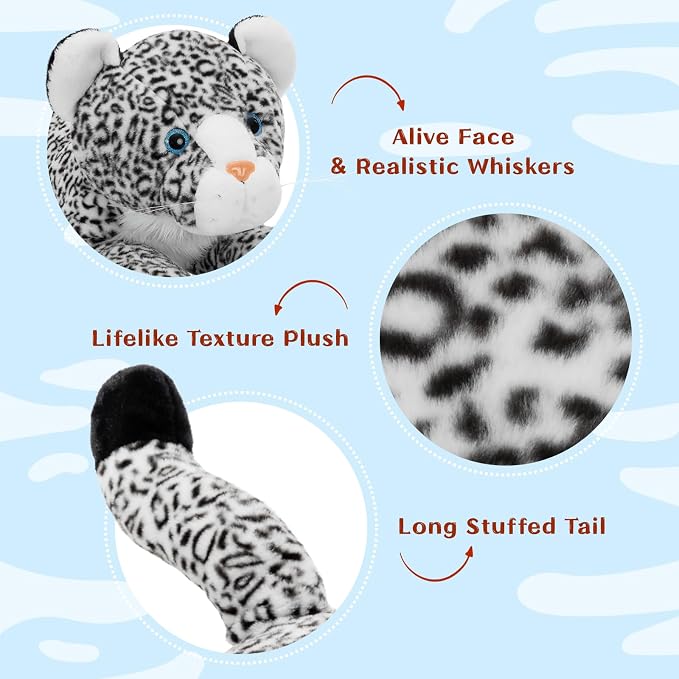 MorisMos Giant Snow Leopard Stuffed Animal Plush Pillow 4ft, 47" Extra Large Stuffed Cheetah Pillow for Kids & Adults,Realistic Snow Leopard Plush for Christmas Birthday Gift Safari/Jungle Party Decor