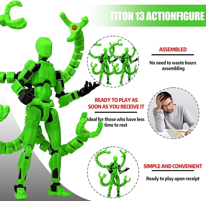 T13 Already Assembled Action Figure Accessories, T13 Multi-Jointed Movable,for Collectors Desktop Decorations t-13 Movability 3D Printed Toys (Luminous Green, 5.5 Inch)