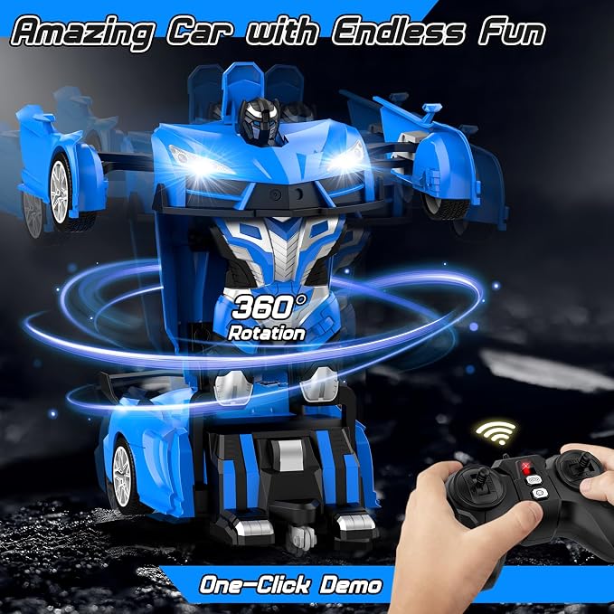 Qumcou Transform Remote Control Car, RC Cars for Boys Age 3-5 6-8, One-Button Transform Toy Cars, 2.4GHz, 360° Spin, 1:16 Scale, Flashing Headlight,3-8 Year Old Grandkids Christmas Birthday Gifts