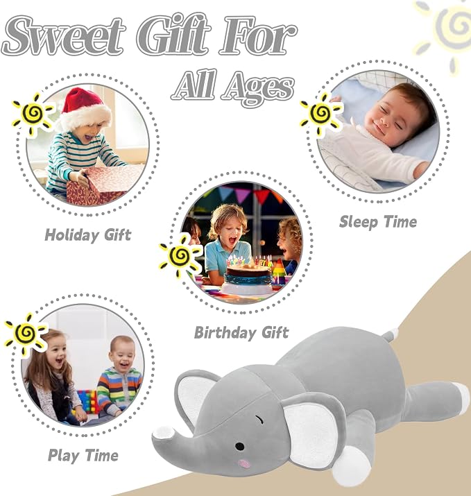CSVBTRF Weighted Stuffed Animals, 4.2 lbs 23" Elephant Plush Hugging Pillow for Gift, Grey Elephant Stuffed Animals