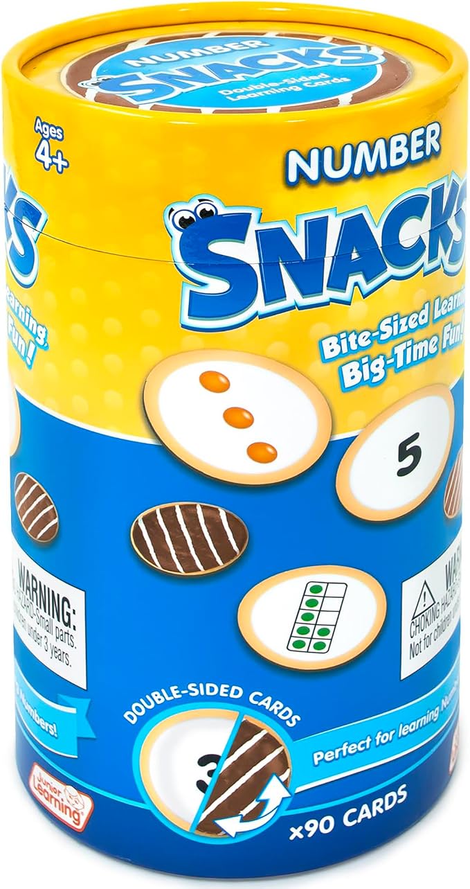 Junior Learning: Number Snacks - Early Math Counting Recognition Game, Multiple Number Formats, Visual Play, Cookie Theme Double-Sided Cards, Kids 4+