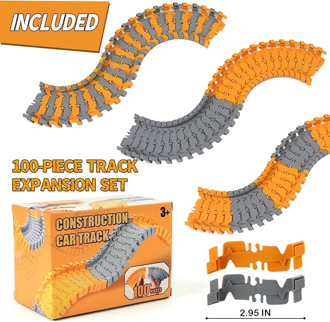 Magickidz Construction Track Expansion Kit for Kids - Birthday Gift for 3-5 5-7 Year Old Boys, 100 Pcs Add-On Creative Building Toy, Compatible with Most Flexible Engineering Track Sets