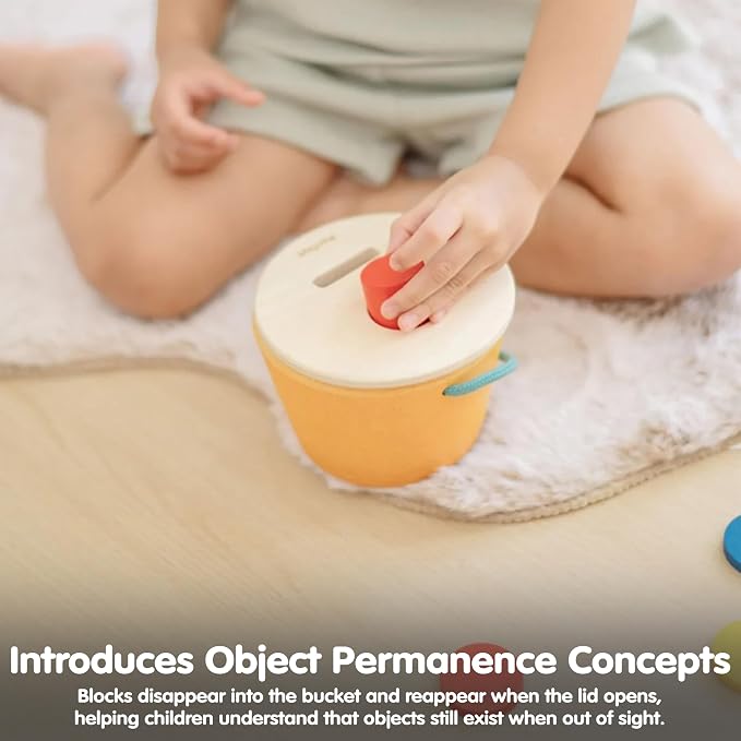 PlanToys® Drop & Fit Bucket | Wooden Shape Matching Toy for Babies 5M+ | Montessori Educational Sorting Toy with 6 Blocks | Develops Hand-Eye Coordination, Shape Sorter & Problem-Solving Skills