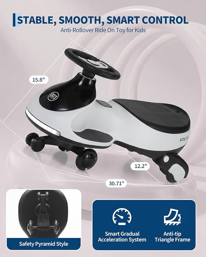 Garvee 12V Electric Wiggle Car for Kids, 2 in 1 Swing Car with Pedal, Anti-Rollover, Max Load 130Lbs,Flashing Wheels, Music,Rechargeable Battery Ride on Toy Indoor Outdoor for Toddlers, White