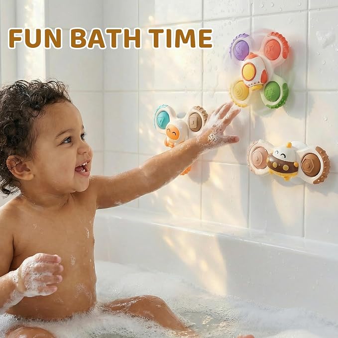 ALASOU 3PCS Pop Suction Cup Spinner Sensory Airplane Travel Toys for 1 Year Old Boy Girl Infant Toddlers|Novelty Spinning Tops 12 18 Months|1 2 Year Old Boy Birthday Gift|Baby Bath Toy Kids Ages 1-3