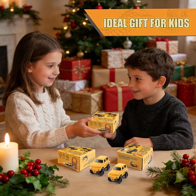 Magickidz Construction Race Car Toy for Kids - Includes 2 Engineering Jeeps, Birthday Gifts for 3 4 5 6 7 Year Old Boys, Compatible with DIY Track Sets & Construction Accessories